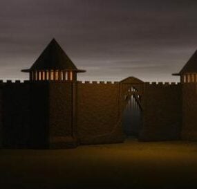 Wood Fence With Guard Tower 3d model