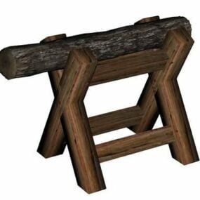 Outdoor Bench With A Log 3d model