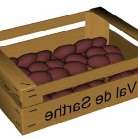Caixa de madeira com frutas modelo 3d