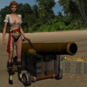 Piękna dziewczyna piratka z bronią armatnią Model 3D