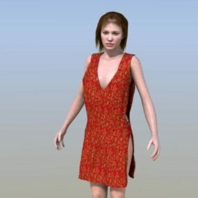 女性キャラクターのダイナミックな布ドレス3Dモデル