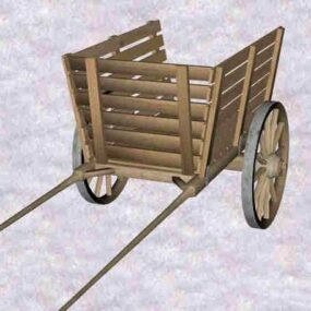 Old Wooden Cart Iron Wheels 3d model