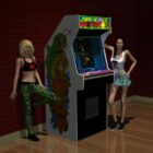 Máquina de jogo Centipede e personagem feminina