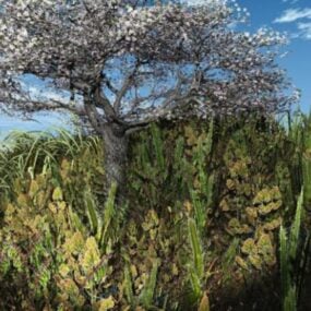 Cherry Tree On Hill Landscape 3d model