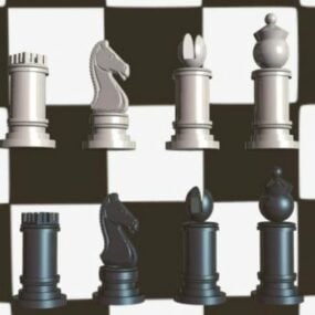 Pièces d'échecs noires et blanches modèle 3D