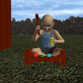 Niño niño jugando juguete modelo 3d