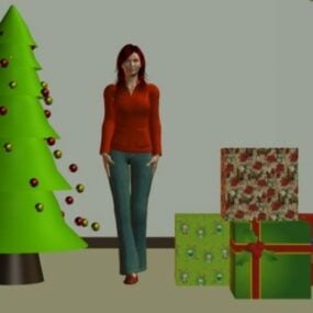 Christmas Gift With Girl Character 3d model