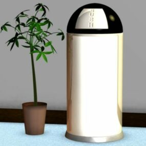 Steel Trash Can With Potted Plant 3d model