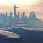 Futuristisk by med scifi transport