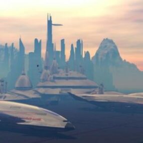 Futuristische Stadt mit Scifi Transport 3D-Modell