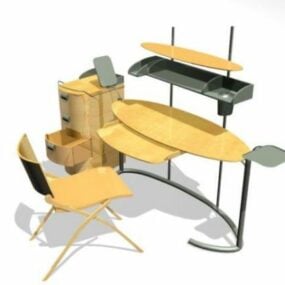 Modelo 3d de móveis vintage de mesa antiga de madeira