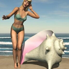 Dziewczyna w bikini na plaży Model 3D