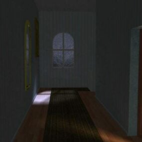 窓のある暗い廊下3Dモデル