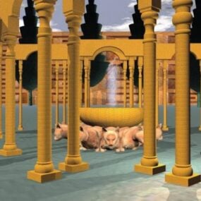 Modelo 3D do antigo templo de madeira