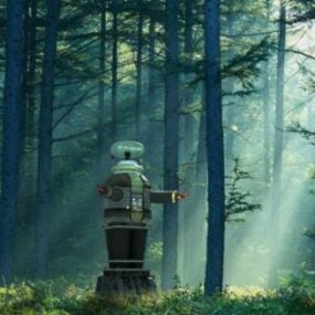 الروبوت القاتل في مشهد الأشجار نموذج ثلاثي الأبعاد