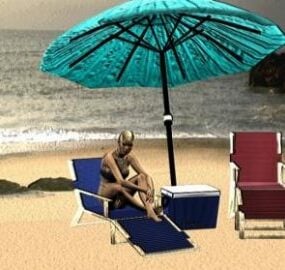 Meisje bij het strandscène 3D-model