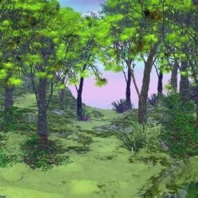 Árvores, floresta, selva, paisagem, modelo 3d