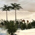المناظر الطبيعية لواحة الصحراء الاستوائية مع جوز الهند