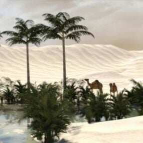 ココナッツのある熱帯の砂漠のオアシスの風景3Dモデル