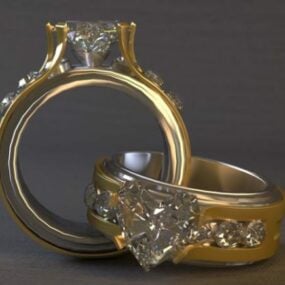 Perhiasan Cincin Berlian Pasangan model 3d