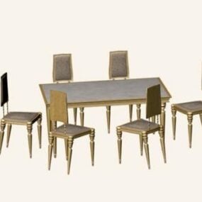 कुर्सियों के साथ प्राचीन डाइनिंग टेबल 3डी मॉडल