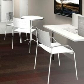Table à manger et chaise de couleur blanche modèle 3D