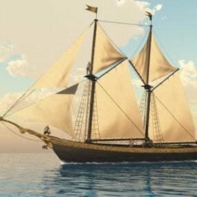 ספינת מפרש גדולה מימי הביניים דגם תלת מימד מעץ