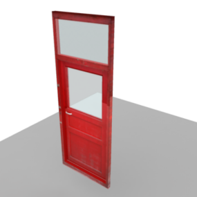 上部窓付きの赤いドア3Dモデル