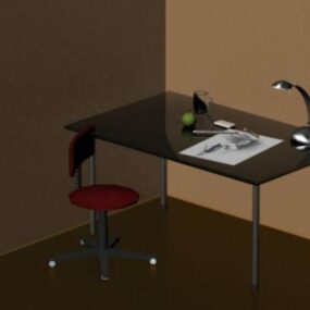 Mesa de dibujo con silla y lámpara modelo 3d.