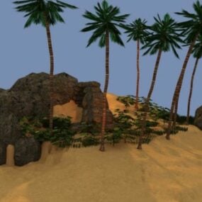 산 코코넛 3d 모델을 갖춘 작은 열대 섬