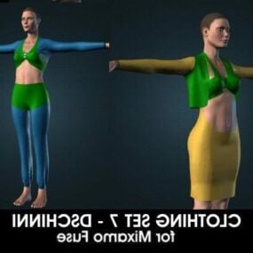 Girl Character With Fashion Skirt And Pant 3d model