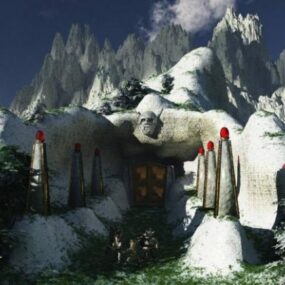 Model 3D z kreskówkowym krajobrazem gór śnieżnych