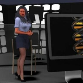 Girl Character In Scifi Room 3d model
