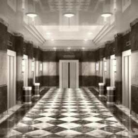 Modello 3d di architettura di lusso interna della lobby dell'ascensore