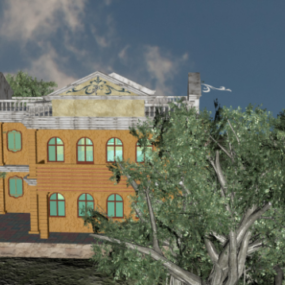 Venkovský dům třípodlažní budova 3D model