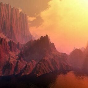 Solnedgang på Rock Mountain 3d-model