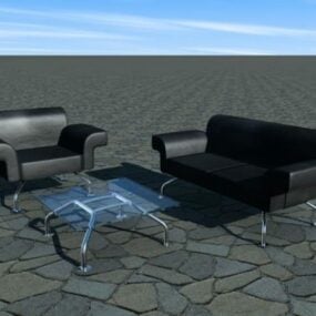 Set Of Realistic Sofa On Rug With Round Coffee Table 3d model