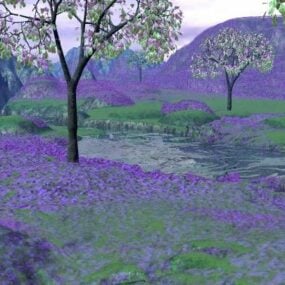 Fairy Spring With Trees Landscape 3d-modell
