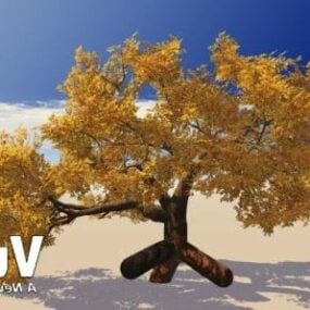 秋の木、黄色い葉、3Dモデル
