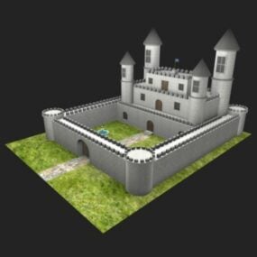 Castle Budynek z ogrodem trawiastym Model 3D