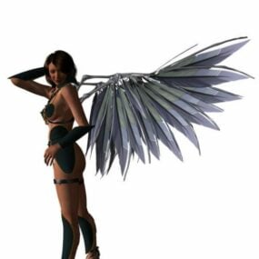 Chica guerrera con alas de hueso modelo 3d