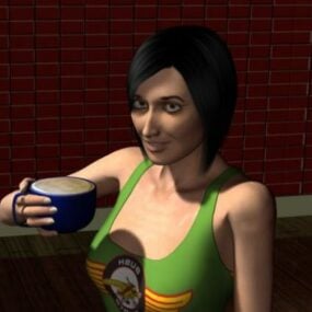 Girl Character With Coffee Mug 3d model