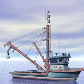 Rybářský člun s 3D modelem jeřábu