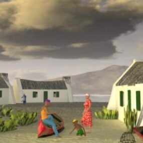 코티지 하우스 3d 모델이 있는 작은 마을 마을