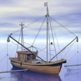 Modelo 3d de barco de pesca de madeira