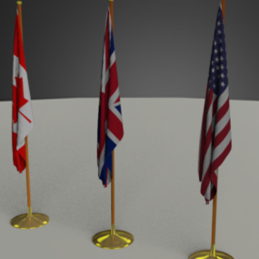 Us Uk Ca Flag With Pole 3d model