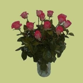 ग्लास फूलदान पॉट में फूल 3डी मॉडल