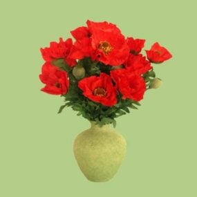 Modello 3d in vaso di fiori di rosa