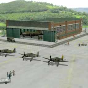 Luchthavenstation met vliegtuig Focke Wulf 3D-model