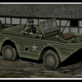 Vojenský vůz Ford s 3D modelem postavy vojáka